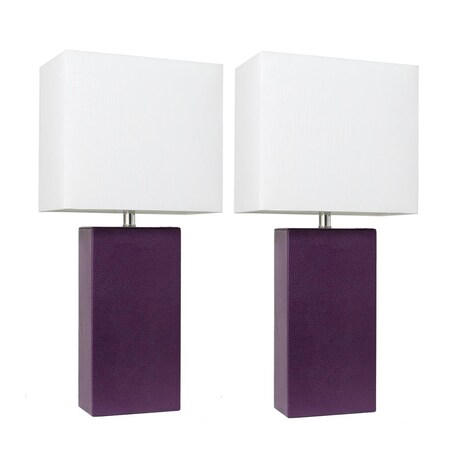Feeltheglow Modern Leather Table Lamps, Eggplant with White Fabric Shades, 2PK FE2519713